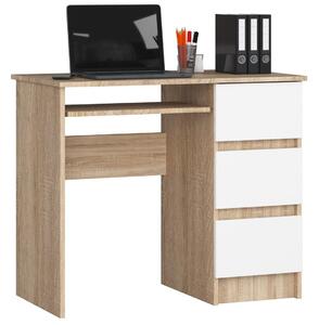 Birou calculator dreapta cu 3 sertare si suport pentru tastatura 90 x 77 x 50 cm alb, sonoma