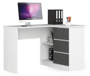 Birou calculator pe colt cu 3 sertare 124 x 77 x 85 cm alb, antracit
