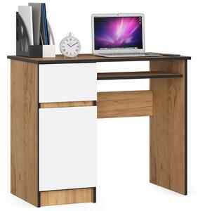 Birou calculator stanga cu 1 usa 1 sertar si 2 rafturi pe partea stanga 90 x 77 x 50 cm stejar craft, alb