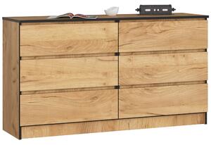Comoda K140 cu 6 sertare stejar artisan 77 x 138 x 40 cm
