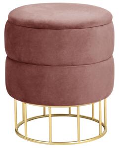 Taburet Elza cu loc de depozitare, cu cadru metalic gold auriu, 42 x 37 cm roz