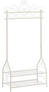 Suport de haine, vintage, cu bara pentru haine si 2 rafturi metalice, cadru metalic crem , 92 x 41 x 173 cm, SONGMICS