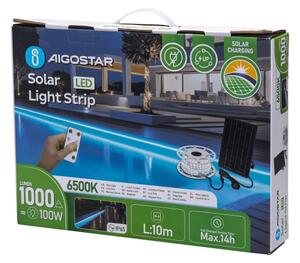 Aigostar - Bandă LED solară reglabilă, 20 W, 3,2 V, 20 m, 2700 K, IP65, cu telecomandă