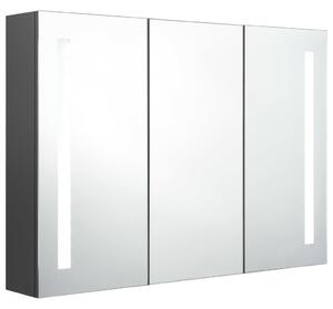 Dulap de baie cu oglindă și LED, gri, 89x14x62 cm