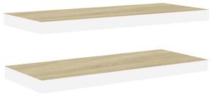 Rafturi perete suspendate 2 buc. stejar/alb 80x23,5x3,8 cm, MDF