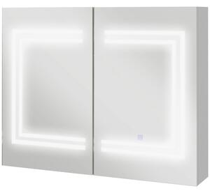 Kleankin Oglindă Baie cu Dulap și LED, 80 x 65cm, Ușă Soft Close, Reglabilă pe 3 Culori, Rafturi Ajustabile, Alb Lucios | Aosom Romania