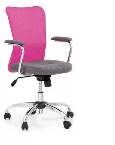 Scaun de birou ANDY, roz/gri/crom, stofa clasica/metal, 56x56x87/95 cm