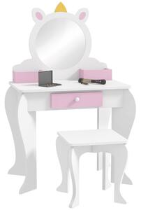 ZONEKIZ Set de Toaletă pentru Fete cu Taburet și Oglindă, Design Unicorn | Aosom Romania