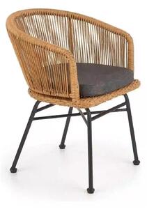 Scaun K400, gri/bej/negru, stofa/rattan sintetic/otel, 55x47x74 cm