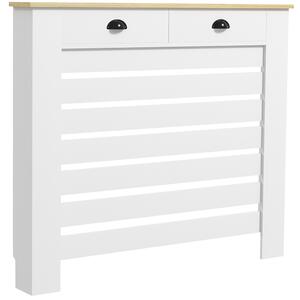 HOMCOM Capac pentru radiator mască radiator grilaj cu lamele orizontale cu 2 sertare din lemn 111l x 19P x 95,5H cm alb | Aosom Romania
