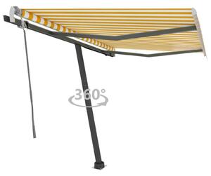 Copertină autonomă retractabilă manual, galben&alb, 350x250 cm