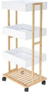Raft de depozitare pe roți Bamboo, alb , 40 x 87,5x 30 cm