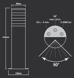 Lampă exterior TEKSAS cu senzor 1xE27/12W/230V IP44, 44 cm antracit