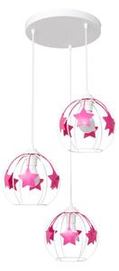 Lustră pe cablu pentru copii STARS 3xE27/15W/230V roz/alb