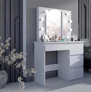 SEA547 - Set Masa toaleta, 94 cm, moderna cosmetica machiaj oglinda, masuta vanity, oglinda 8 LED, cu sau fara Priza, cu sau fara scaun - Alb