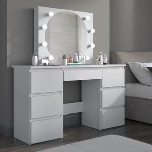 SEA551 - Set Masa toaleta, 120 cm, moderna cosmetica machiaj oglinda, masuta vanity, oglinda 8 LED, cu sau fara Priza, cu sau fara scaun - Alb