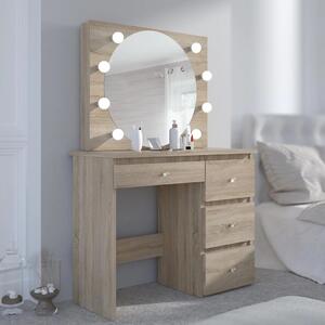 SEM527 - Set Masa toaleta, 94 cm, moderna cosmetica machiaj oglinda, masuta vanity cu manere tip Cristal, oglinda 8 LED, cu sau fara scaun - Sonoma