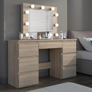 SEM533 - Set Masa toaleta, 120 cm, moderna cosmetica machiaj oglinda, masuta vanity, oglinda cu 9 LED, cu sau fara scaun - Sonoma