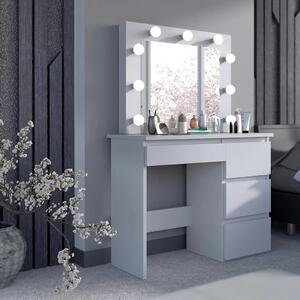 SEA548 - Set Masa toaleta, 94 cm, moderna cosmetica machiaj oglinda, masuta vanity, oglinda 9 LED, cu sau fara Priza, cu sau fara scaun - Alb