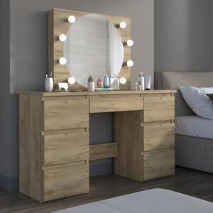 SEM532 - Set Masa toaleta, 120 cm, moderna cosmetica machiaj oglinda, masuta vanity, oglinda cu 8 LED, cu sau fara scaun - culoarea Stejar