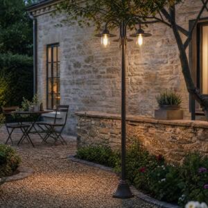 Lindby Lampa de exterior Bilma, cu 3 becuri, finisaj ruginit, 220 cm, sticlă,, reglabil, Maro / Rugină, Aluminiu, Modern