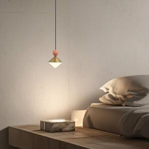 Zambelis Lampă suspendată LED 25100, alamă/roșu, Ø 14 cm, metal/sticlă/ceramică, reglabil, Auriu / Alamă, Camera de zi / sufragerie, Metal