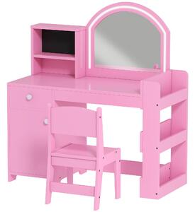 AIYAPLAY Set masă și scaun de machiaj pentru copii, cu lumini LED, MDF, Acril, 88.6 x 38.8 x 96.9, Roz | Aosom Romania