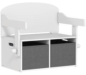 AIYAPLAY Cufăr de jucării pentru copii 3 în 1, set masă și scaune cu 2 coșuri textile detașabile, 67,5 x 46,5 x 56,7 cm, alb | Aosom Romania