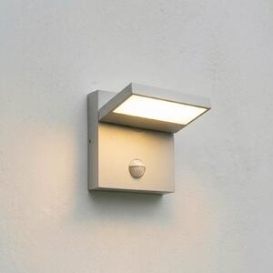 Lucande Lampa de perete pentru exterior cu LED Silvan, gri piatră, senzor, IP54, Gri, Aluminiu, Modern