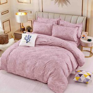 Lenjerie de pat, 1 persoană, finet, 4 piese, roz , cu model, LP202