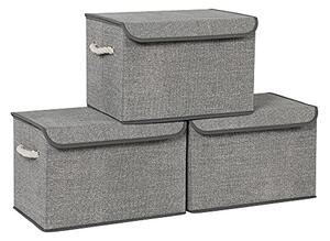 Set 3 cutii de depozitare, Songmics, Gri, 38x25x25 cm