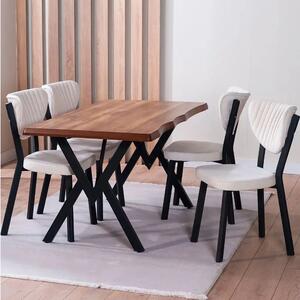Set Masa Barton din MDF cu 4 Scaune din metal, Bucatarie, living ,culoare nuc si bej,140 cm