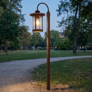 Lindby Bornă luminoasă Zayn, culoare rugină, sticlă, înălțime 109 cm, IP65, reglabil, Maro / Rugină, Aluminiu, Antichitate, Felinar