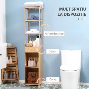 Dulap de depozitare pentru baie cu sertar si rafturi cu sipci, inalt, subtire, prosop de lenjerie Kleankin | Aosom RO