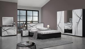 Dormitor Matrix, alb/negru lucios, dulap 260 cm, pat 160x200, 2 noptiere, comoda