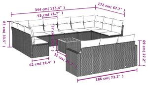 Set mobilier de grădină cu perne, 14 piese, negru, poliratan