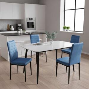 Set Masă Atlas Marble Albă 4 Scaune Oscar Bleu, Blat din Piatră Sinterizată, 120 × 77,5 × 72 cm