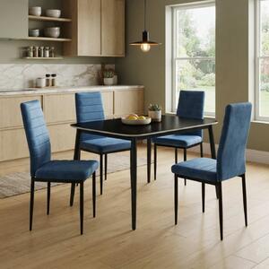Set Masă Atlas Marble Neagră 4 Scaune Oscar Bleu, Blat din Piatră Sinterizată, 120 × 77,5 × 72 cm