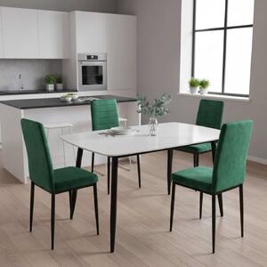 Set Masă Atlas Marble Albă 4 Scaune Oscar Verde, Blat din Piatră Sinterizată, 120 × 77,5 × 72 cm