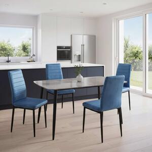 Set Masă Atlas Marble Gri 4 Scaune Oscar Bleu, Blat din Piatră Sinterizată, 120 × 77,5 × 72 cm