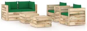 Set mobilier de grădină cu perne, 6 piese, lemn tratat verde