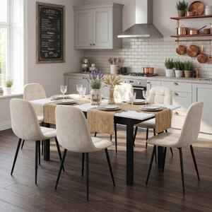 Set Masă Extensibilă Mara Albă 130–170 × 75 cm cu 6 Scaune Gya Crem, Tapițate, Picioare Metalice Negre