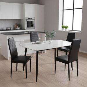 Set Masă Atlas Marble Albă 4 Scaune Oscar Piele Sintetică Negre, Blat din Piatră Sinterizată, 120 × 77,5 × 72 cm