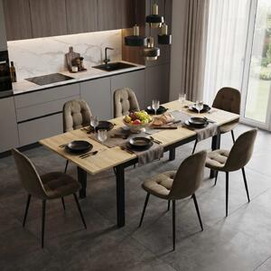 Set Masă Extensibilă Mara Stejar 130–170 × 75 cm cu 6 Scaune Gya Maro, Tapițate, Picioare Metalice Negre