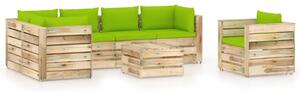 Set mobilier de grădină cu perne, 7 piese, lemn verde tratat