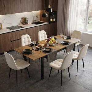 Set Masă Extensibilă Mara Nuc 130–170 × 75 cm cu 6 Scaune Gya Crem, Tapițate, Picioare Metalice Negre
