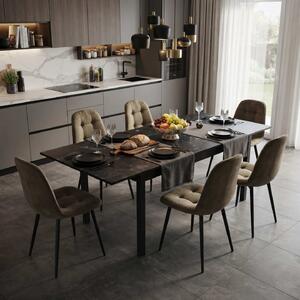 Set Masă Extensibilă Mara Negru Marmorat 130–170 × 75 cm cu 6 Scaune Gya Maro, Tapițate, Picioare Metalice Negre