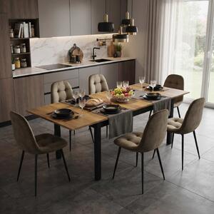 Set Masă Extensibilă Mara Nuc 130–170 × 75 cm cu 6 Scaune Gya Maro, Tapițate, Picioare Metalice Negre