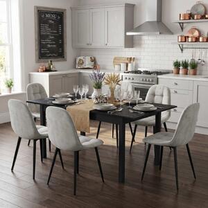 Set Masă Extensibilă Mara Negru Marmorat 130–170 × 75 cm cu 6 Scaune Gya Gri, Tapițate, Picioare Metalice Negre
