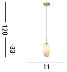 Lampă suspendată Rocky, 1 bec, culoarea alamei, oțel, sticlă